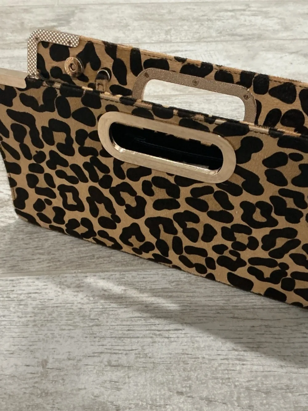 Leopard Print Handheld Clutch Bag - Brown/Black